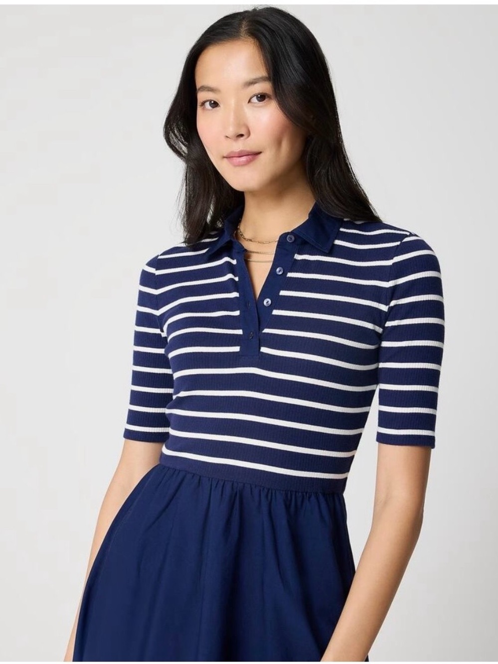 J.CREW Striped Collared Knit Navy A-line Dress with Pockets XL PETITE NWT - Picture 2 of 8
